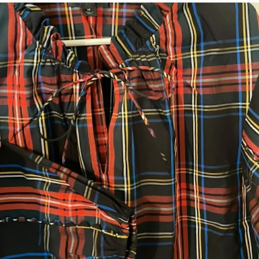 J CREW Tartan Plaid Cotton Ruffleneck Blouse Sz XSMALL NWT
